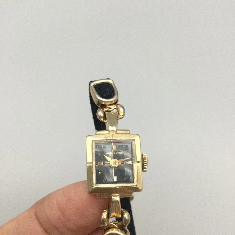 Vintage Hamilton Womens Watch 14mm 14K Gold Manual Wind Leather Band